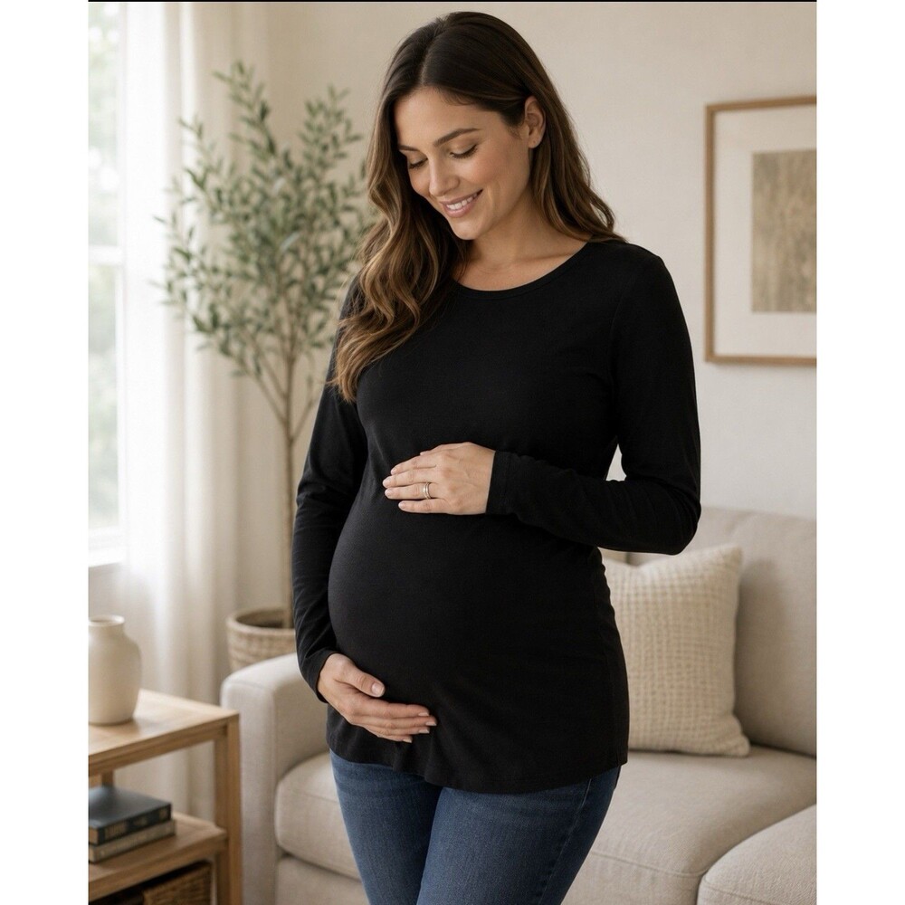 Beyond The Bump Featherweight Count On Me Black Maternity Crew Pullover Large